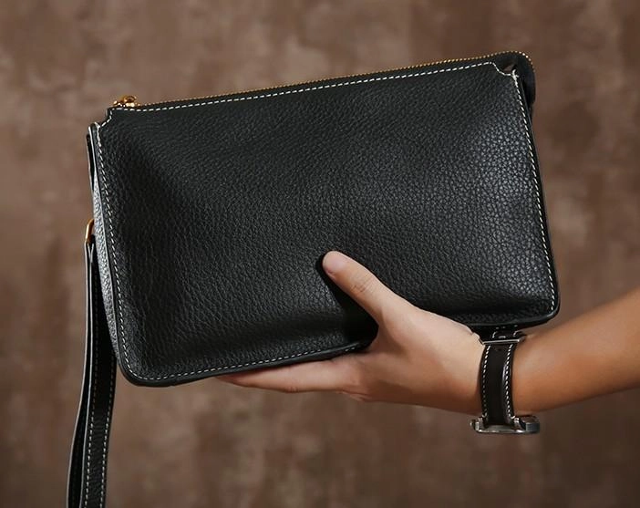 Leather Mens Clutch Cool Wallet Zipper Clutches Wristlet Wallet for Men