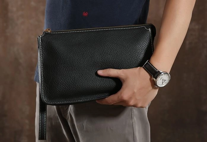 Leather Mens Clutch Cool Wallet Zipper Clutches Wristlet Wallet for Men