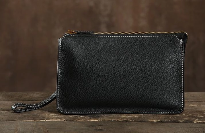 Leather Mens Clutch Cool Wallet Zipper Clutches Wristlet Wallet for Men