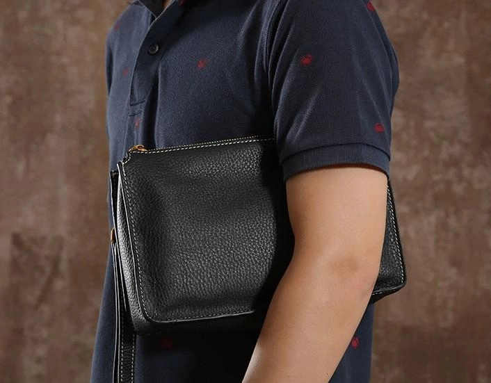 Leather Mens Clutch Cool Wallet Zipper Clutches Wristlet Wallet for Men