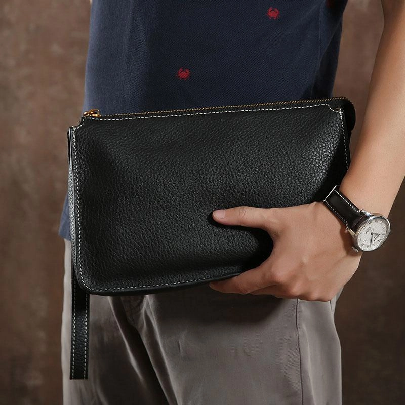 Leather Mens Clutch Cool Wallet Zipper Clutches Wristlet Wallet for Men