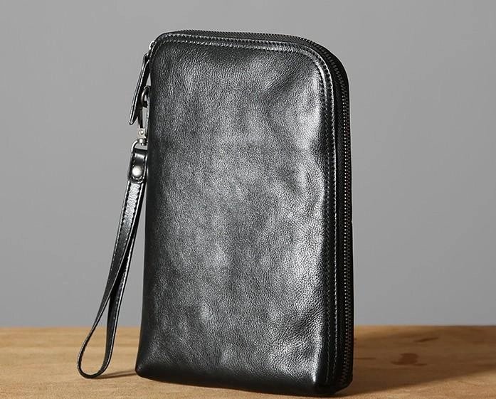 Leather Mens Clutch Cool Wallets Zipper Clutch Messenger Bag Wristlet Wallet for Men