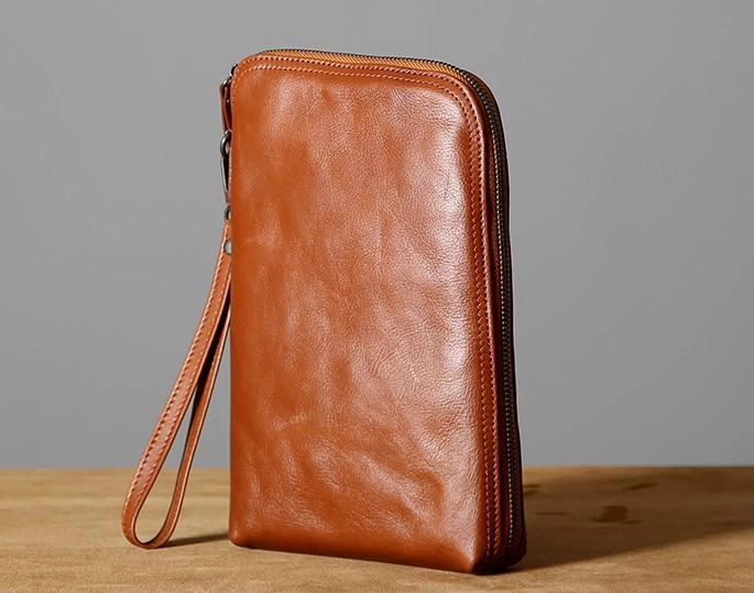 Leather Mens Clutch Cool Wallets Zipper Clutch Messenger Bag Wristlet Wallet for Men