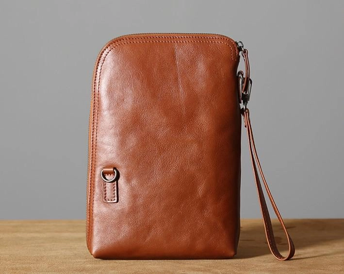 Leather Mens Clutch Cool Wallets Zipper Clutch Messenger Bag Wristlet Wallet for Men