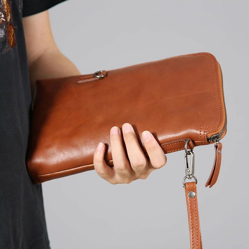 Leather Mens Clutch Cool Wallets Zipper Clutch Messenger Bag Wristlet Wallet for Men