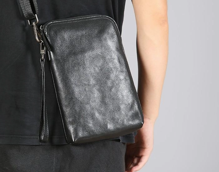Leather Mens Clutch Cool Wallets Zipper Clutch Messenger Bag Wristlet Wallet for Men