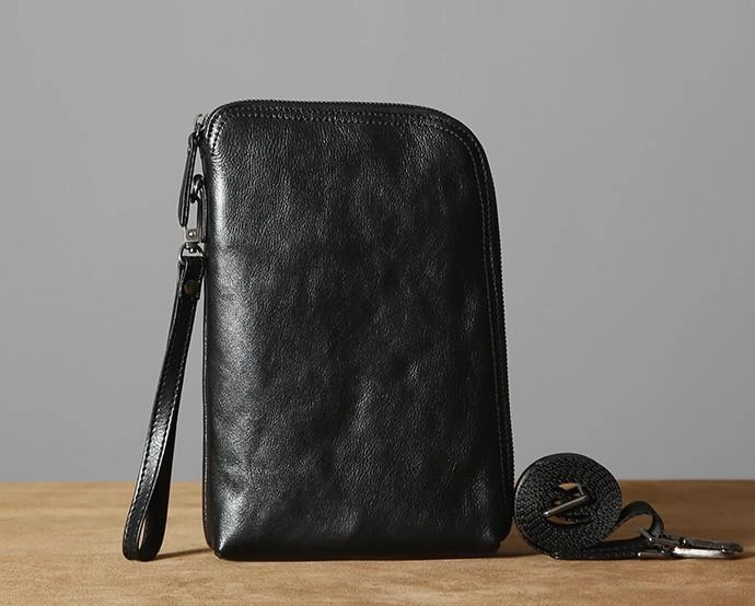 Leather Mens Clutch Cool Wallets Zipper Clutch Messenger Bag Wristlet Wallet for Men