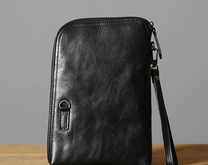 Leather Mens Clutch Cool Wallets Zipper Clutch Messenger Bag Wristlet Wallet for Men