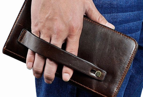 LEATHER MENS Clutch Vintage Coffee Wristlet Bag FOR MEN