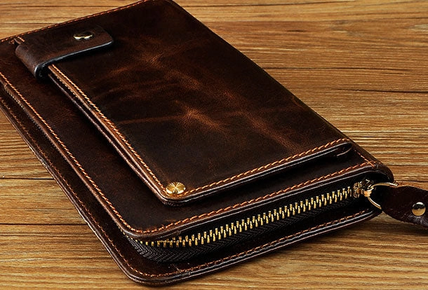 LEATHER MENS Clutch Vintage Coffee Wristlet Bag FOR MEN