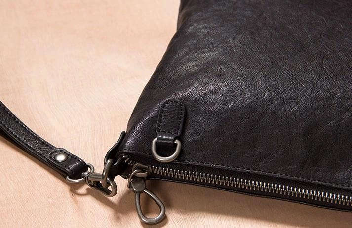 Leather Mens Clutch Wristlet Bag Black Shoulder Bag Zipper Clutch for Men