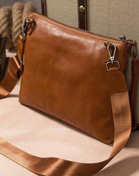 Leather Mens Clutch Wristlet Bag Brown Shoulder Bag Zipper Clutch for Men