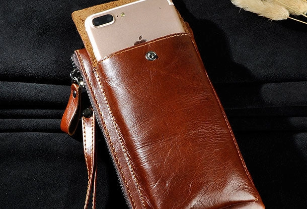 LEATHER MENS Clutch Wristlet Bag Phone Wallet FOR MEN