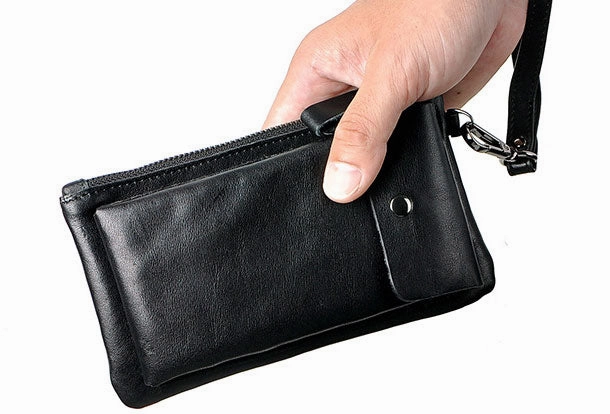 LEATHER MENS Clutch Wristlet Bag Phone Wallet FOR MEN