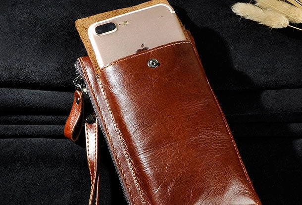 LEATHER MENS Clutch Wristlet Bag Phone Wallet FOR MEN