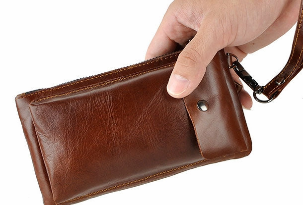 LEATHER MENS Clutch Wristlet Bag Phone Wallet FOR MEN