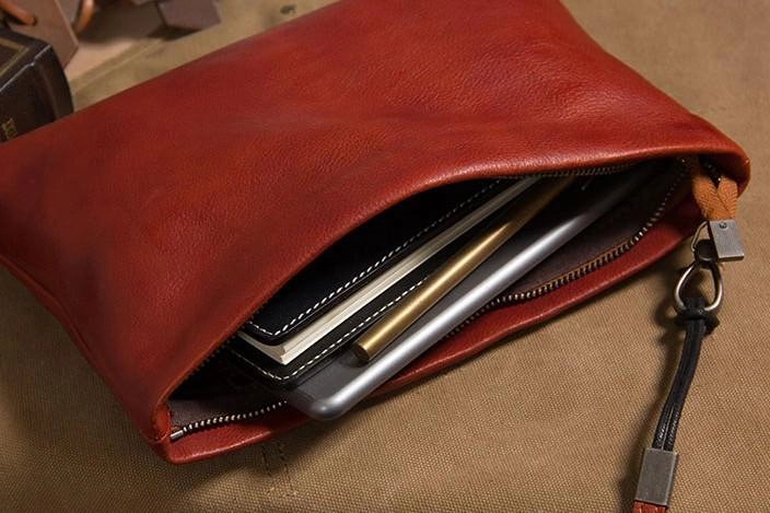 Leather Mens Clutch Wristlet Wallet Brown Zipper Clutch Wallet for Men