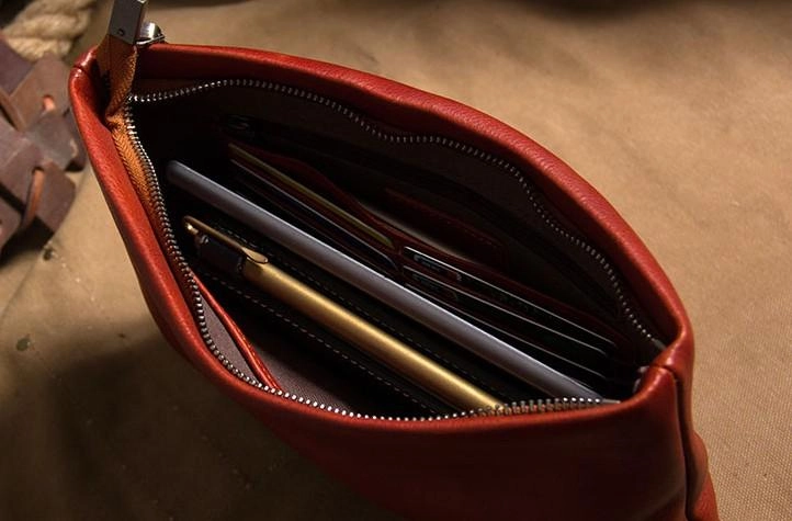 Leather Mens Clutch Wristlet Wallet Brown Zipper Clutch Wallet for Men