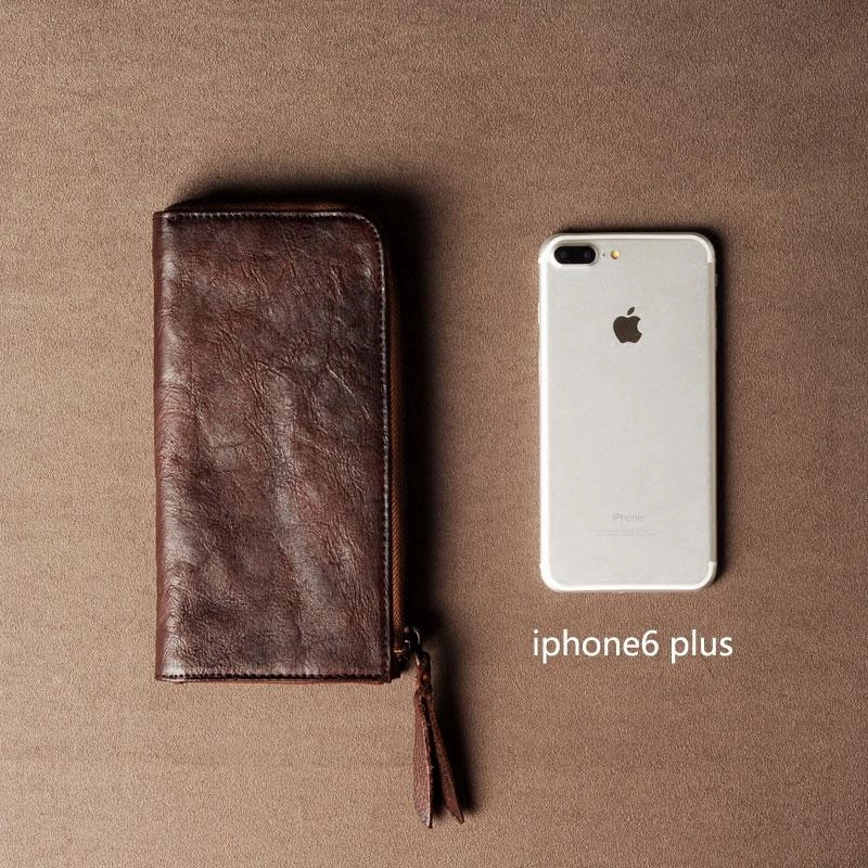 Leather Mens Cool Long Leather Wallet Phone Zipper Clutch Wallet Wristlet Wallet for Men