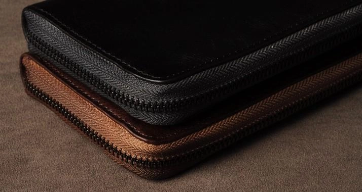 Leather Mens Cool Long Leather Wallet Phone Zipper Clutch Wallet Wristlet Wallet for Men