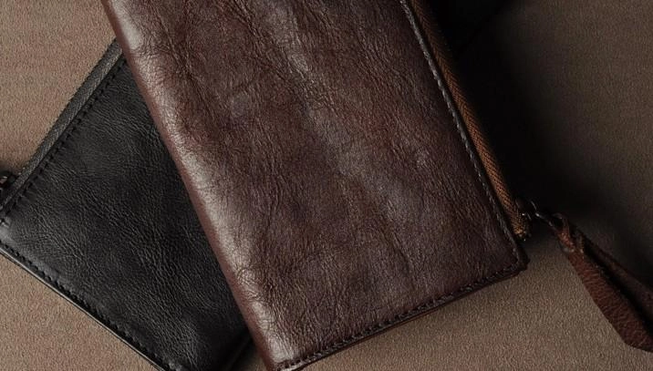 Leather Mens Cool Long Leather Wallet Phone Zipper Clutch Wallet Wristlet Wallet for Men