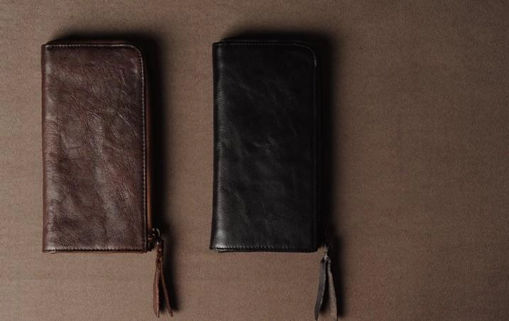 Leather Mens Cool Long Leather Wallet Phone Zipper Clutch Wallet Wristlet Wallet for Men