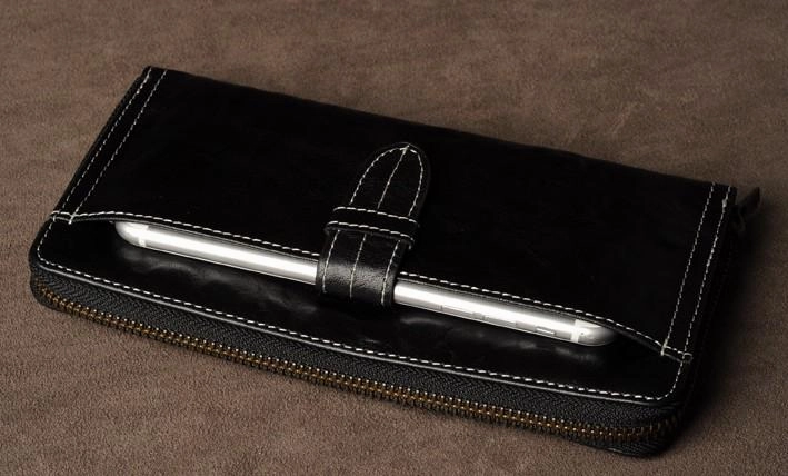Leather Mens Cool Long Leather Wallet Phone Zipper Clutch Wristlet Wallets for Men