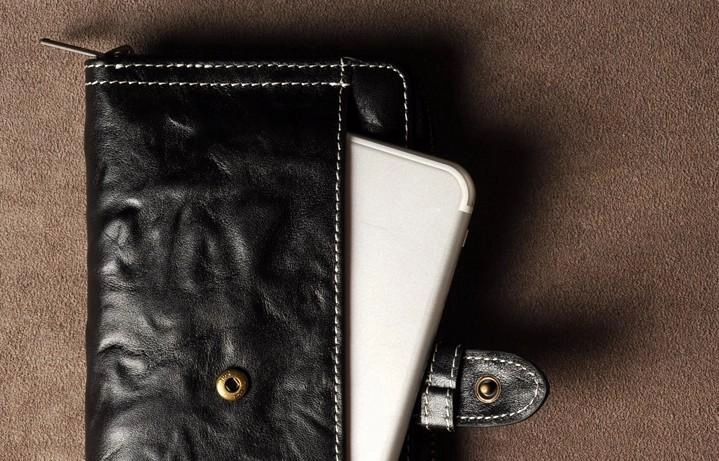 Leather Mens Cool Long Leather Wallet Phone Zipper Clutch Wristlet Wallets for Men