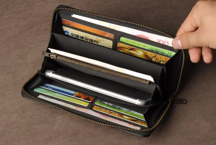 Leather Mens Cool Long Leather Wallet Phone Zipper Clutch Wristlet Wallets for Men