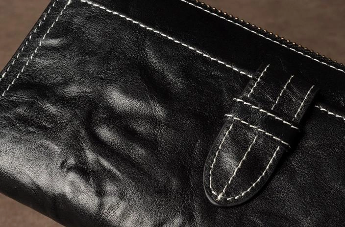 Leather Mens Cool Long Leather Wallet Phone Zipper Clutch Wristlet Wallets for Men