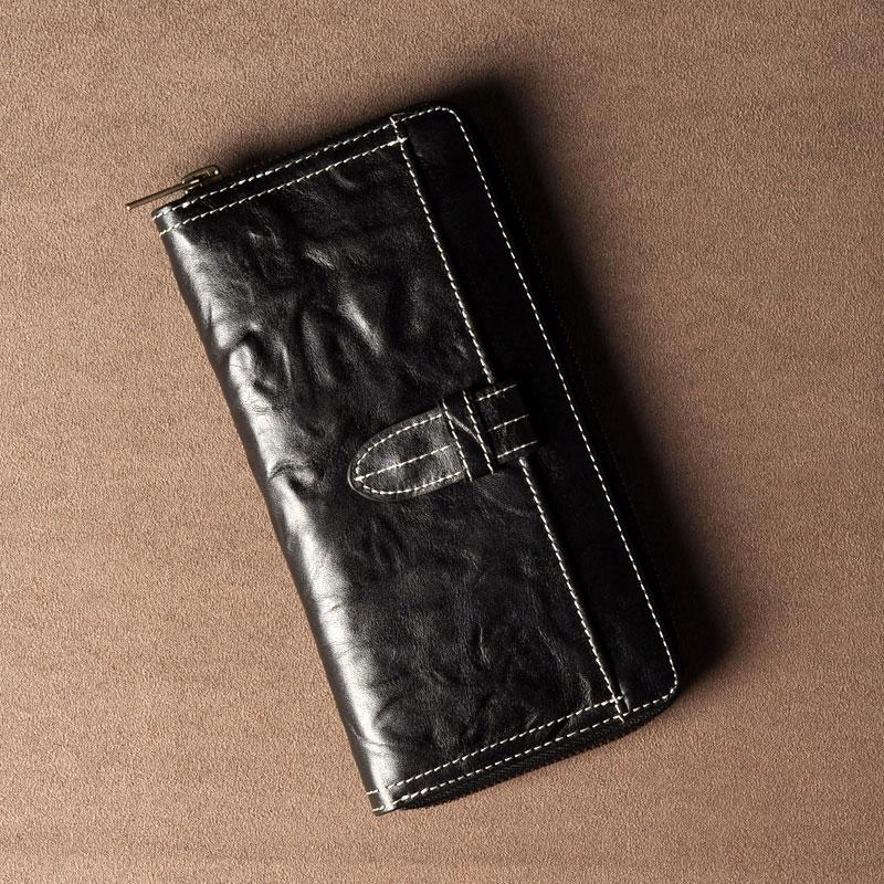 Leather Mens Cool Long Leather Wallet Phone Zipper Clutch Wristlet Wallets for Men