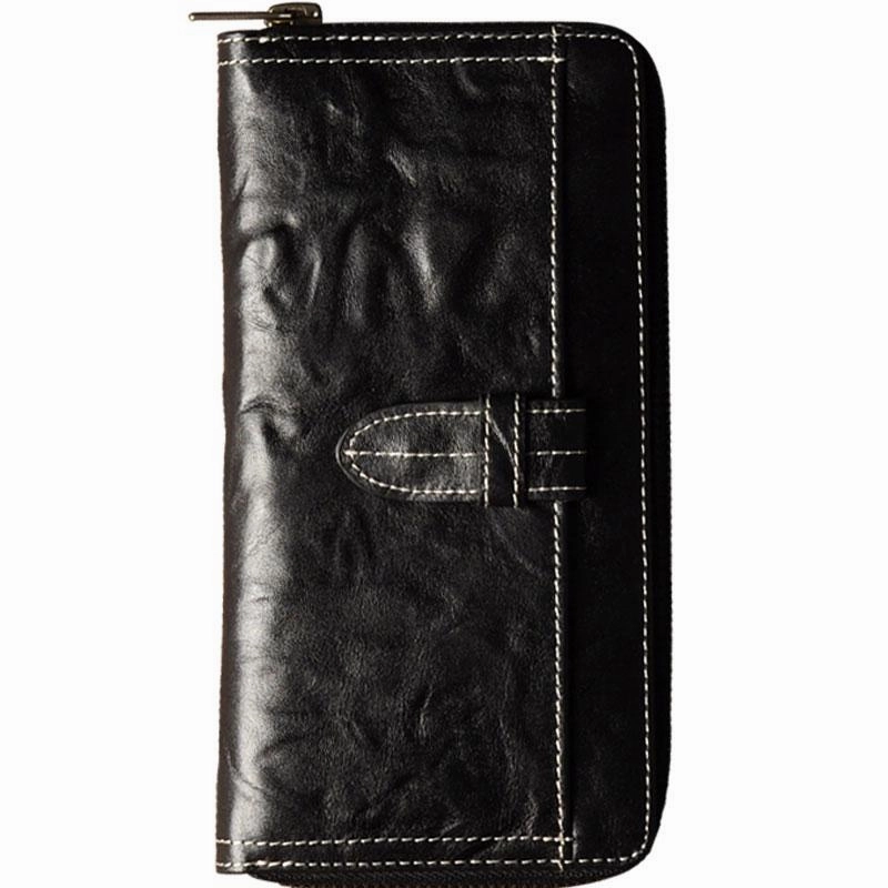 Leather Mens Cool Long Leather Wallet Phone Zipper Clutch Wristlet Wallets for Men