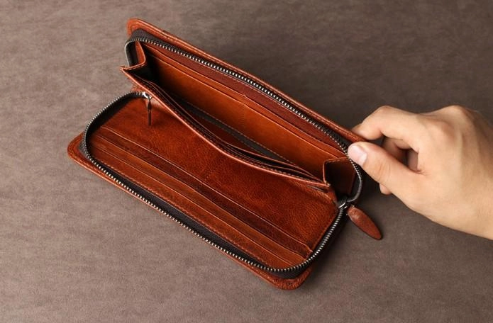 Leather Mens Cool Long Wallet Zipper Clutch Wristlet Long Wallet for Men