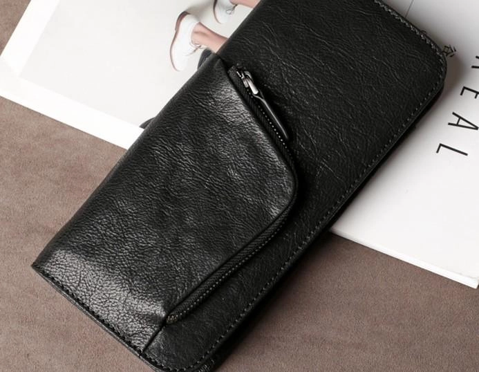 Leather Mens Cool Long Wallet Zipper Clutch Wristlet Long Wallet for Men