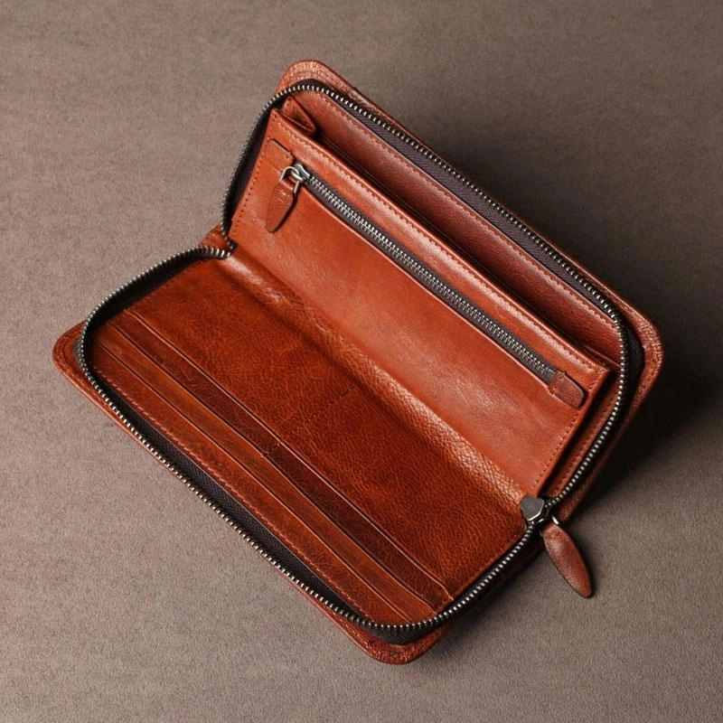 Leather Mens Cool Long Wallet Zipper Clutch Wristlet Long Wallet for Men