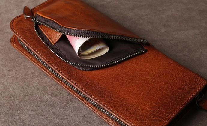 Leather Mens Cool Long Wallet Zipper Clutch Wristlet Long Wallet for Men