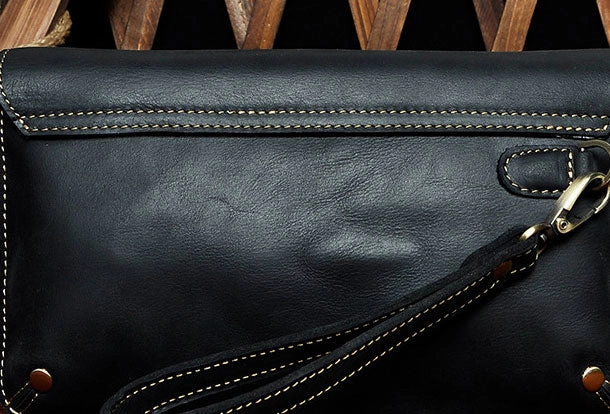 LEATHER MENS Large Brown Black Clutch Wristlet Bag FOR MEN