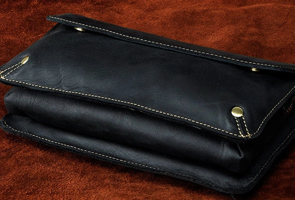LEATHER MENS Large Brown Black Clutch Wristlet Bag FOR MEN