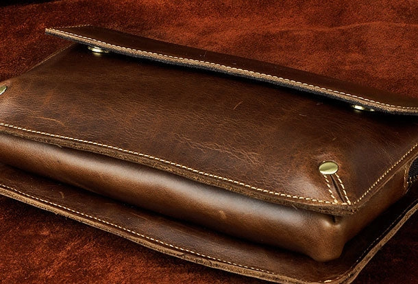 LEATHER MENS Large Brown Black Clutch Wristlet Bag FOR MEN