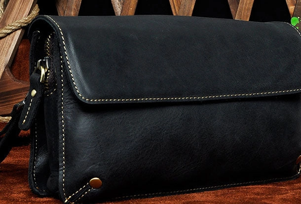 LEATHER MENS Large Brown Black Clutch Wristlet Bag FOR MEN