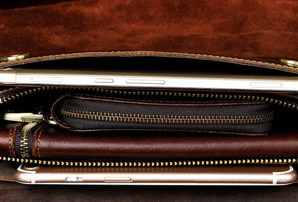 LEATHER MENS Large Brown Black Clutch Wristlet Bag FOR MEN