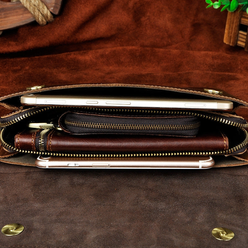 LEATHER MENS Large Brown Black Clutch Wristlet Bag FOR MEN