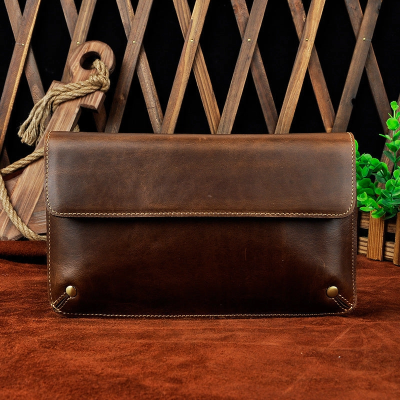 LEATHER MENS Large Brown Black Clutch Wristlet Bag FOR MEN