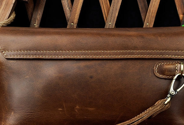 LEATHER MENS Large Brown Black Clutch Wristlet Bag FOR MEN