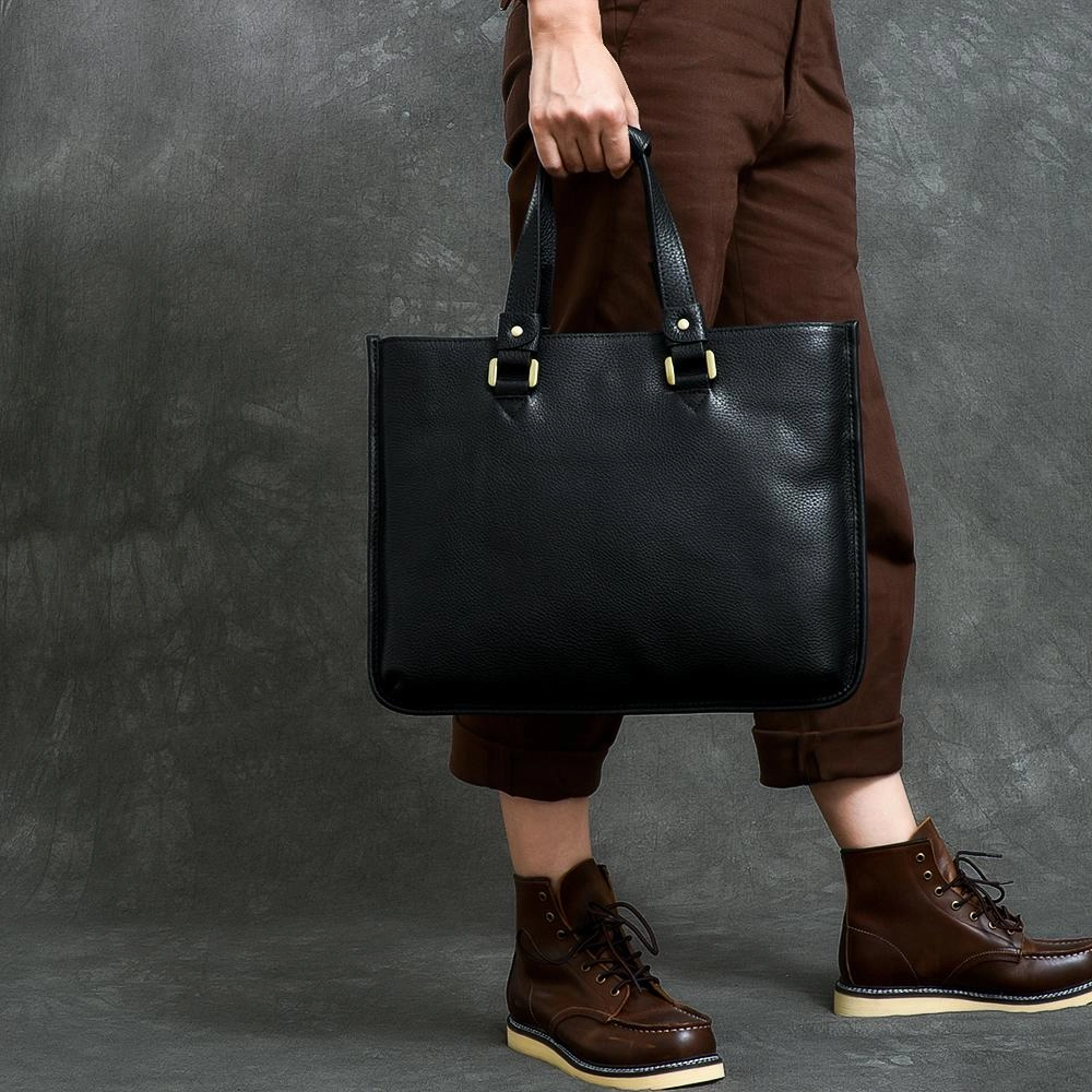 Leather Mens Womens 16" Black Briefcase Side Bag Laptop Messenger Bag Shoulder Bag For Men