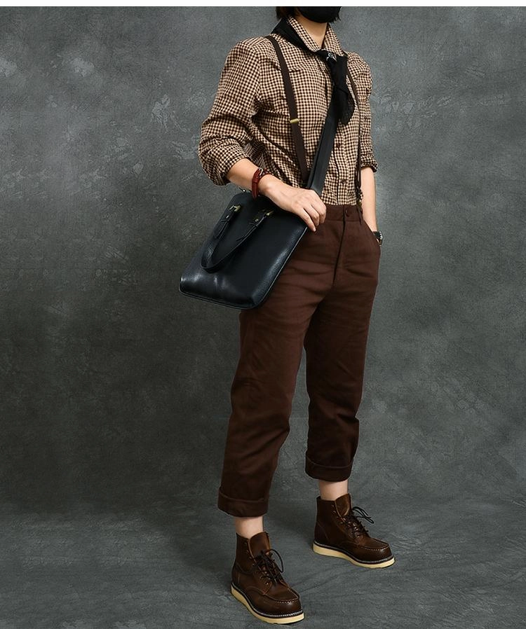 Leather Mens Womens 16" Black Briefcase Side Bag Laptop Messenger Bag Shoulder Bag For Men