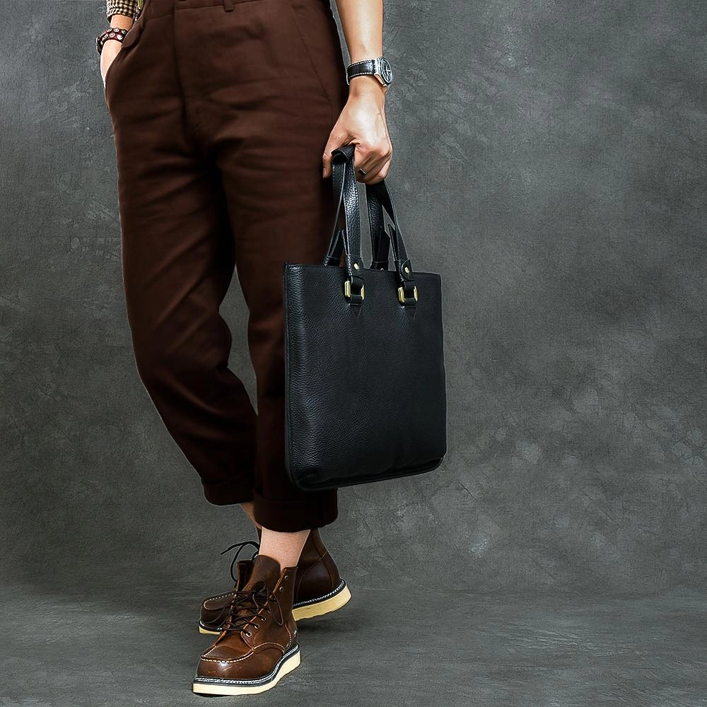 Leather Mens Womens 16" Black Briefcase Side Bag Laptop Messenger Bag Shoulder Bag For Men