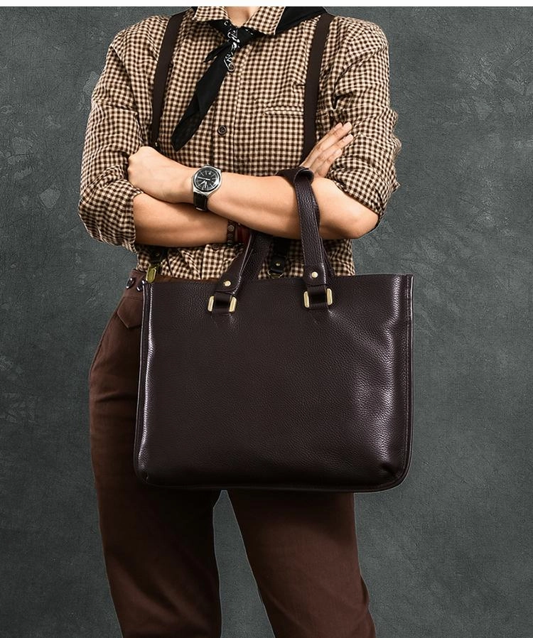 Leather Mens Womens 16" Black Briefcase Side Bag Laptop Messenger Bag Shoulder Bag For Men