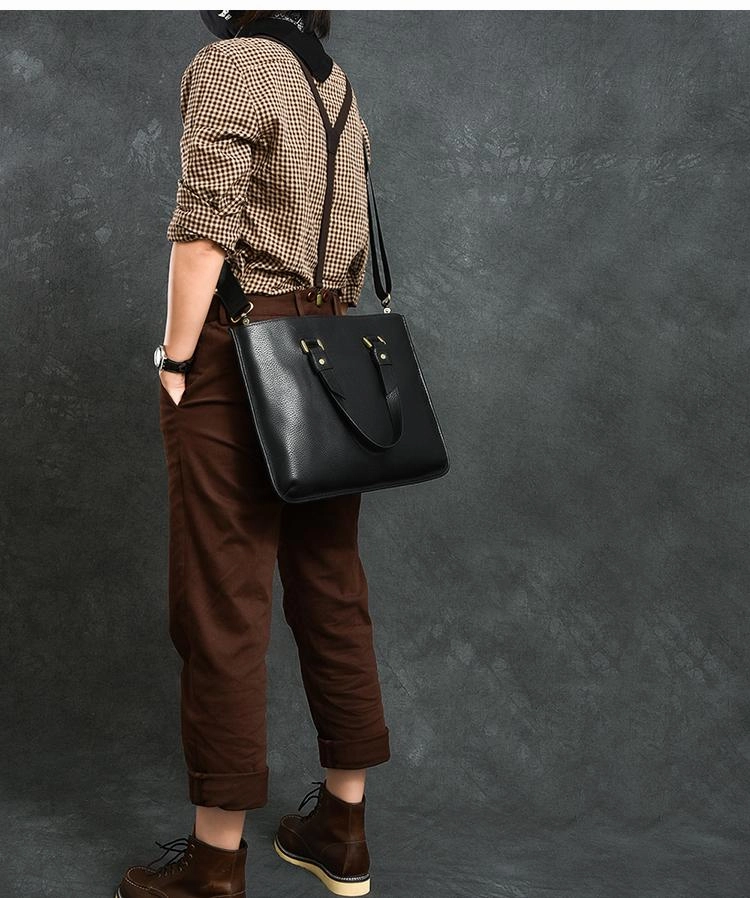 Leather Mens Womens 16" Black Briefcase Side Bag Laptop Messenger Bag Shoulder Bag For Men