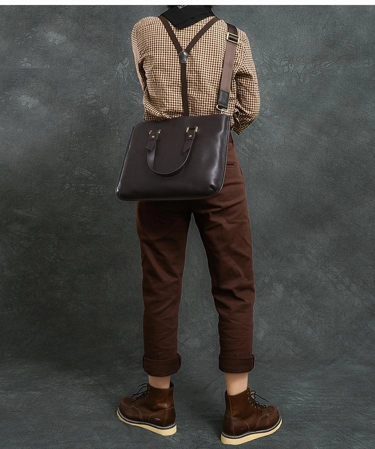 Leather Mens Womens 16" Black Briefcase Side Bag Laptop Messenger Bag Shoulder Bag For Men